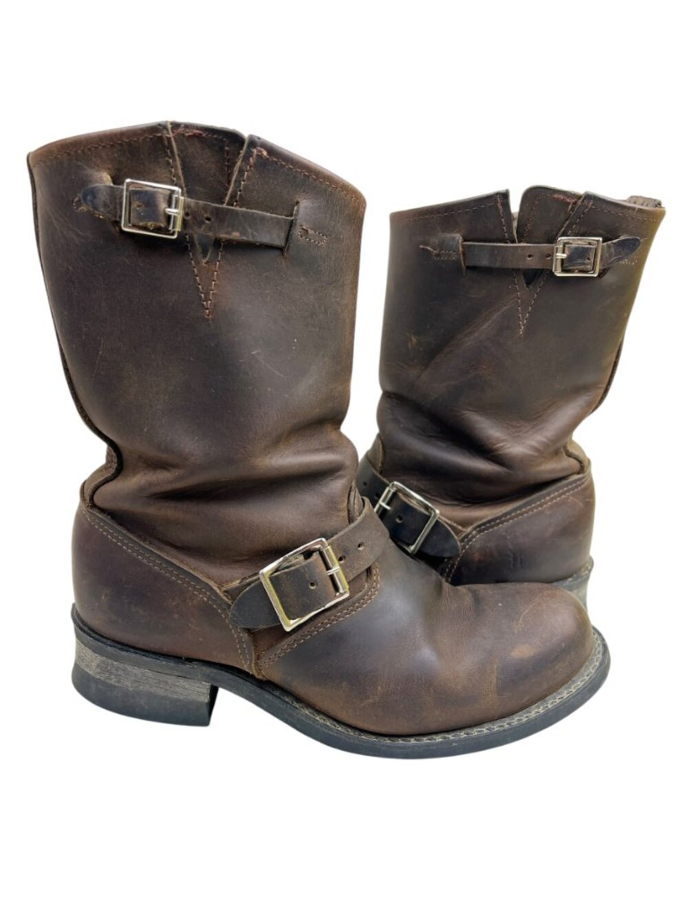 Frye Distressed Brown Leather 12R Engineer Boots, Pull-on, Sz 9, Motorcycle